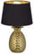 Große Tischleuchte 43cm Ananas Keramiksockel Gold, Stoffschirm Schwarz