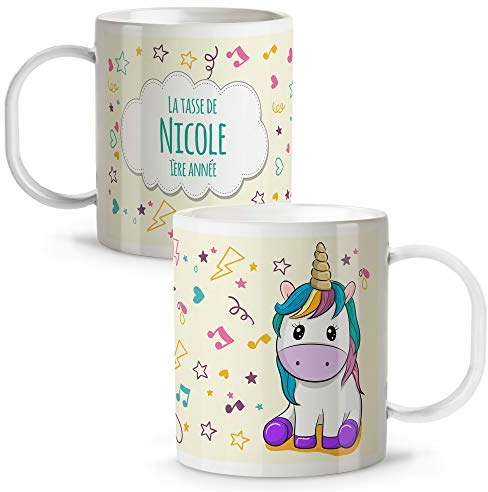 Tasse Licorne Personnalisée au Prénom. Rentrée Scolaire Fille Garçon. Plastique. Divers modèles. Licorne