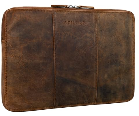 STILORD 'Wilson' Laptop Tasche 13,3 Zoll Leder für MacBook Vintage Notebooktasche für 13 bis 14 Zoll MacBooktasche Tablettasche Konferenzmappe DIN A4 Echtleder, Farbe:mittel - braun