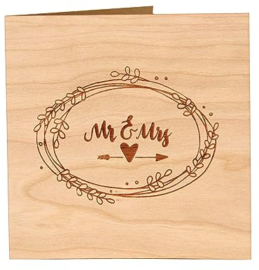 Original Holzgrusskarte - Hochzeitskarte für besondere Glückwünsche zur Hochzeit, Motiv Mr & Mrs, Kirschholz, Hochzeitsbillet, Glückwunschkarte, Postkarte, Geschenkkarte für Ehepaar