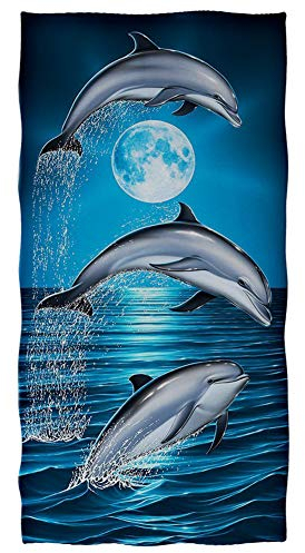 Showudesigns Weiches Baumwoll-Badetuch, Delfin-Ozean-Druck, saugfähiges Strandtuch/Pool-Handtücher/Fitness-Handtücher, große Größe (150 x 73 cm)