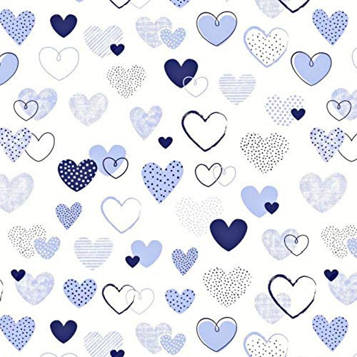 Pingianer 11,99€/m Herz Herzen 100% Baumwolle Baumwollstoff Kinder Meterware Handwerken Nähen Stoff (Hase Mond Herz Weiß) (Herz Weiß Blau, 200x160cm (11,99€/m))