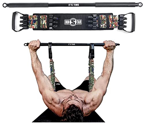 INNSTAR Verstellbares Bankdrück-Band mit Stange, verbesserte Push-Up-Widerstandsbänder, tragbares Trainingsgerät, Arm-Expander für Heimtraining, Fitnessstudio, Fitness und Reisen 150LB