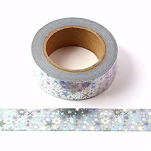 Masking Tape Washi-Klebeband, dekorativ, selbstklebend, 15 mm x 10 m (Holografische Sterne)