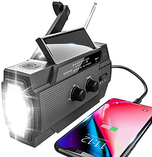 YIKANWEN Solar Radio,AM/FM Kurbelradio Tragbar USB Notfallradio mit 4000mAh Wiederaufladbare Batterie und Handkurbel Dynamo für Camping, Reisen (Schwarz)