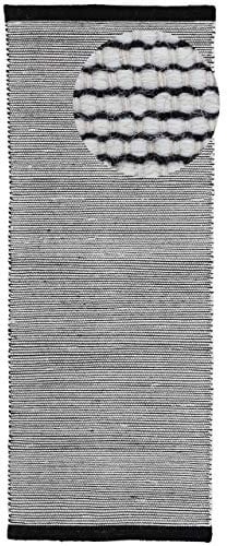 carpetfine Wollteppich Mona Läufer Schwarz/Weiß 80x400 cm | Moderner Teppich für Wohn- und Schlafzimmer