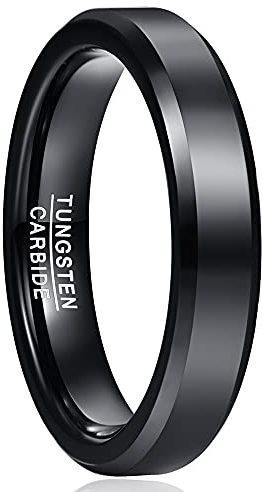 Cloyo Ring Herren/Damen 4mm Schwarz Hochzeitsringe Trauring Ehering aus Wolframcarbid für Männer Polieren Größe 67.2 (21.4)