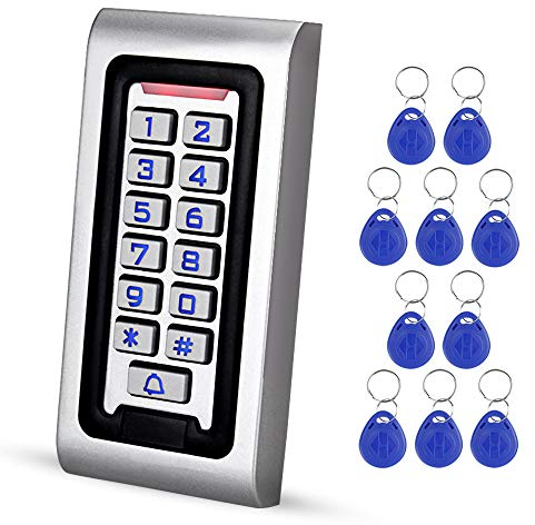 GXY RFID Waterproof Zinc Alloy Access Control Keypad +10pcs 125KHz Blue Keytags, Backlight Keyboard