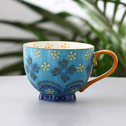Sywlwxkq Suppenschüssel mit Griff, 490ML Suppentassen Becher Tasse für Frühstückszerealien EIS in China Porzellan Keramik Küche Marokko Große Farben Geschenk-F