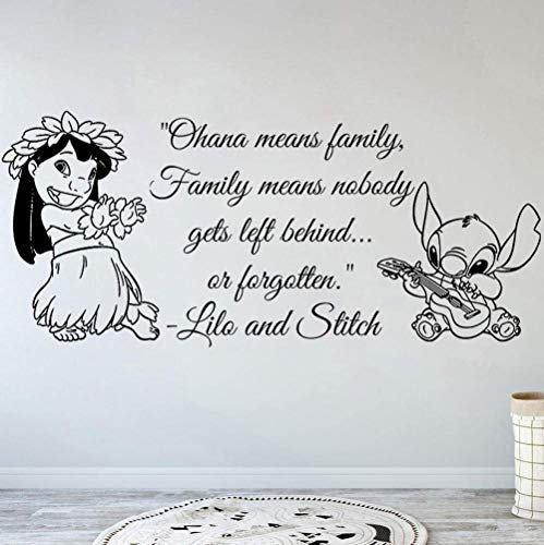 Wandaufkleber Art Deco Aufkleber Ohana Family Quotes Kindergarten Inspirierte Wandaufkleber Lilo Stitch Ohana Bedeutet Familie Vinyl Aufkleber 56X28Cm