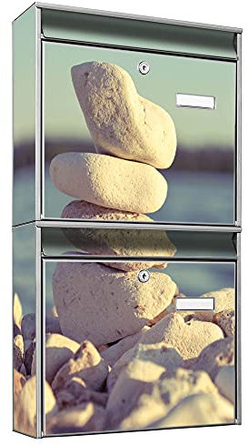 banjado® Briefkastenanlage 2 Fach 36x64x10cm mit Motiv/Briefkasten groß mit Namensschild/Postkasten A4 Einwurf inkl. Montagematerial & je 2 Schlüsseln/Briefkasten ohne Zeitungsfach