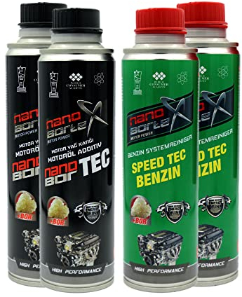 NanoBorTeX Motor Power Set 2X Motorölzusatz Motoröl Additiv + 2X Benzinzusatz Additiv BOR Boron Motorschutz NanoBorX 300ml