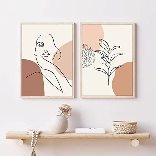 BDHcdfAJGf Abstrait Femme Visage Ligne Murale Art Géométrique Feuilles Affiches Toile tableau Peinture Chambre Tableaux Salon Intérieur Decoration À La Maison 50x70cmx2 Sans Cadre