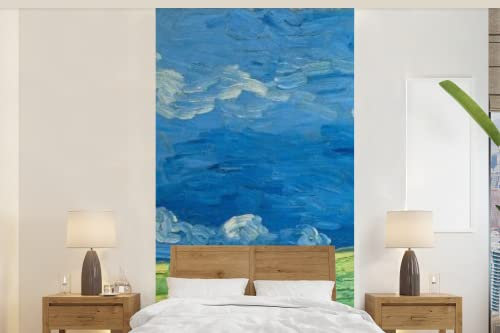 Selbstklebend Tapete Wandpapier Wandaufkleber Fototapete Tapeten Wanddeko 120x240 cm Weizenfeld unter Gewitterwolken - Vincent van Gogh