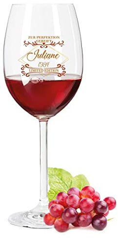GRAVURZEILE Leonardo Weinglas mit UV-Druck - Zur Perfektion gereift V2 Design - Personalisiert mit Namen & Datum - Geschenk zur Hochzeit, Verlobung & Jahrestag - Farbe: Daily UV