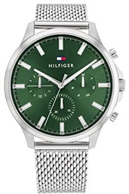Tommy Hilfiger Multi Zifferblatt Quarz Uhr für Herren mit Silbernes Edelstahl-Mesh-Gliederarmband - 1710499