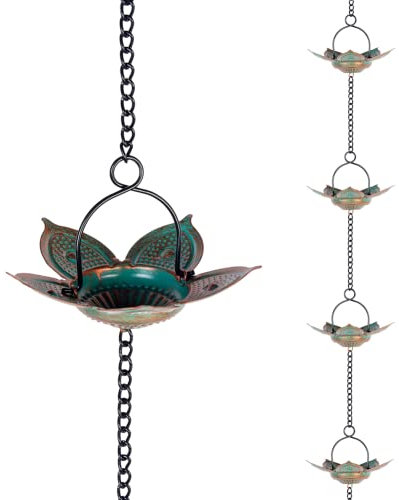 Qipade 2,5 m Lotus Regenkette, Metall Regenketten für Dachrinnen mit 12 Tassen, verstellbare Regenfängerkette für Traufenablauf, Ersatz für Fallrohr, Outdoor-Dekor