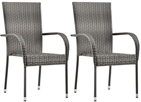 WIFESE Gartenstühle Stapelbar 2 STK. Grau Poly Rattan BalkonmöBel GartenmöBel Set Gartenstuhl StapelstüHle Garten MöBel RattanstüHle Rattan Sessel GartenstüHle Rattan 55,5x53,5x95 cm