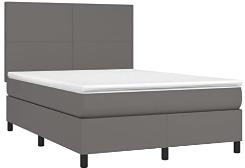 vidaXL Boxspringbett mit Matratze LED Kunstlederbett Polsterbett Doppelbett Bett Schlafzimmerbett Bettgestell Bettrahmen Lattenrost Hotelbett Grau 140x200cm