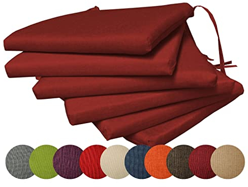 chilly pilley 6X Gartenkissen Stuhlkissen Set Gartenstühle Stuhlauflage Sitzkissen Sitzpolster Auflage Gartensitzkissen Garten Kissen (6er Set, Dunkelrot)