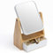 YEAKE Vanity Makeup Mirror With Storage, 1X/3X Double Sided Magnifying With Adjustable Natural Bamboo Stand, Portable Small Table Desk Countertop, Bathroom Shaving (Rectangular)