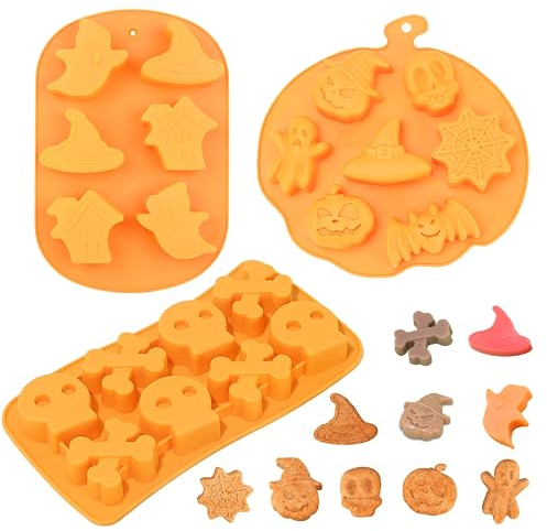 3Pps Halloween Silikon-Kuchenform, Halloween Ausstechformen Set, Halloween Backform, Halloween KüRbisform, für DIY-Kekse, Schokolade, Süßigkeiten, Gummibänder, Gelee, Eiswürfel,DIY Backzubehör…