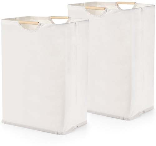 Coloch 2 Pack 60L Large Laundry Basket with Handle Collapsible Clothes Hamper Waterproof Laundry Bins Freestanding Storage Basket for Clothes, Blanket, Toy, Bathroom, Living Room, Beige
