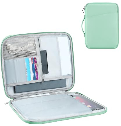DDgro 9-11 Inch iPad Sleeve Tablet Sleeve, iPad Pouch, Samsung Galaxy Tab Case, Surface Go 3/2/1 Keyboard Case, with Pockets for Accessories (PU-Mint Green, 11 inch)