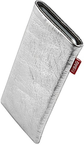 fitBAG Groove Silber Handytasche für Apple iPhone 15 Pro Tasche aus feinem Folienleder Echtleder mit Microfaserinnenfutter | Hülle mit Reinigungsfunktion | Made in Germany