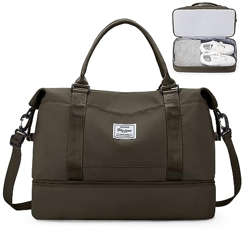 Reisetasche Damen 45x36x20 Easyjet Handgepäck Tasche Sporttasche Weekender Bag Schwimmtasche Wasserdicht Travel Duffle Bag Fitnesstasche Trainingstasche Krankenhaustasche mit Schuhfach,G9-Dunkel Curry