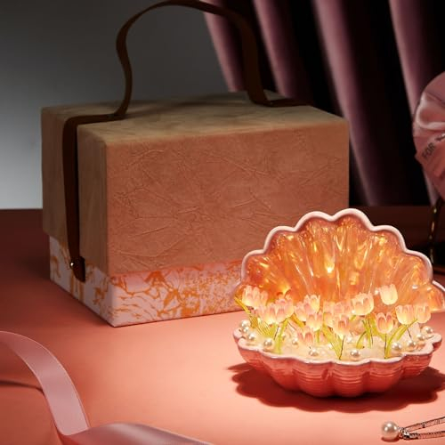 Geschenke für Frauen Muschel Tulpen Nachtlicht Mit LED Lichter Handgefertigte für Weihnachten, Hochzeit, Romantisch Dekoration Geschenk zum Muttertag Valentinstag Jubiläum - Mit Geschenkbox geliefert