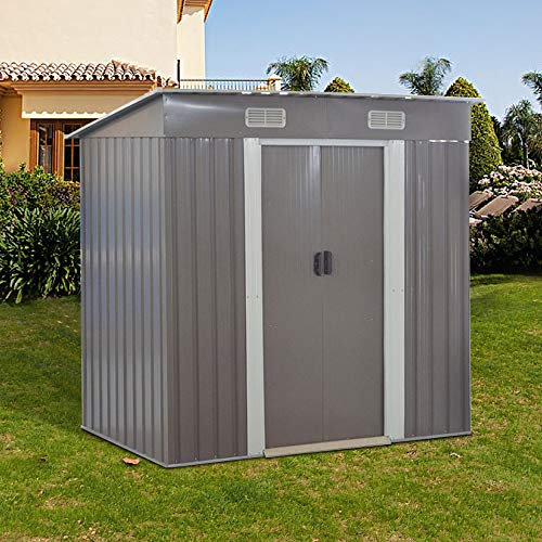 Panana Two Door Metal Garden Shed Tool Storage Sheds Lockable Green/Grey Color (6ft x 4ft Grey)