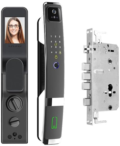 ATLION 3D Face Smart Door Lock, NFC Keyless Entry Door Outdoor Digital Lock with Security Camera Door Lock with Code and Fingerprint Biometric, App Control Smart Locks for Front Door(lock 24 * 240mm)