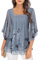 Flikity Chiffon Tops for Women: Flowy Square Neck Top with 3/4 Ruffle Sleeve, Dressy & Casual Blouses in Double Layer Mesh, Grey Floral 2XL