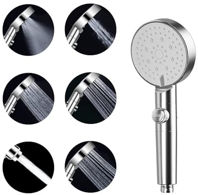 Wekuw Pommeau de Douche à Main Haute Pression à 5 Modes avec Interrupteur de Pause Marche/Arrêt, Pommeau de Douche, Buses Anti-obstruction, Pulvérisateur de Pommeau de Douche à Main (Argent)