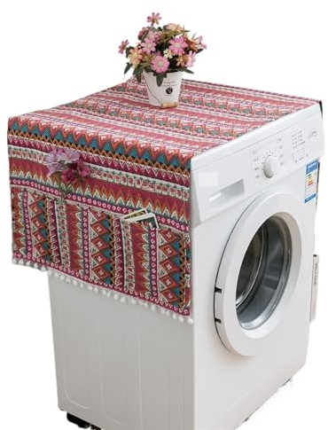 Waschmaschinenabdeckung Staubdichte Abdeckung mit schwarzem Muster for Waschmaschine, Leinendruck, Kugelquaste, Tasche, Kühlschrank, Mikrowelle, Staubschutz (Color : S43819, Size : 70x170cm)