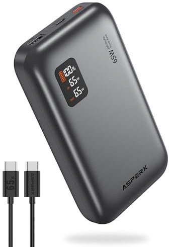 ASPERX 65W 20000mAh Power Bank Fast Charging, Laptop Portable Charger with Smart Digital Display, USB C PD Battery Pack for iPhone 16/15/14/13, Samsung Galaxy, Dell, iPad, AirPods, etc.