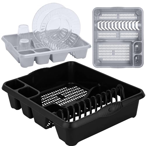 STORM TRADING GROUP Large Dish Drainer Silver or Black Kitchen Counter Rack Strong Cutlery Drainer & Integral Handles (1, Silver)