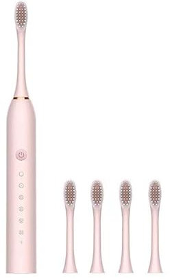 Brosse à dents rechargeable, nettoyage en profondeur, brosse à dents électronique, étanche IPX7, avec 4 têtes de rechange, rose avec quatre têtes de brosse, 225 mm x 25 mm