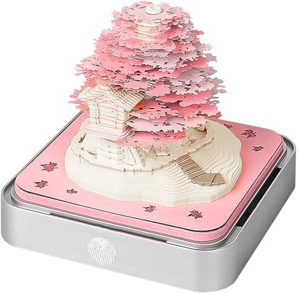 Schreibtisch Kalender mit LED Lichtern, 2026 Schreibtisch 3D Memo Pad Papier 3D Schreibtischkalender Kalender Haftnotizen Kalender in Papier Schnitzen Reißbar für Home Office Dekoration (Rosa-B)