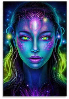 LASOQUAN Poster Psychedelic Neon Woman 2, dekoratives Gemälde, Leinwand, Wandposter und Kunstdruck, moderne Familienschlafzimmer-Dekoration, Poster, 30 x 45 cm
