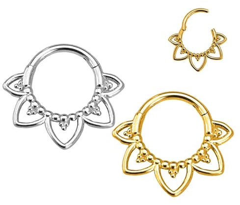 TOFBS Aro Nasal Flor Lotus Acero Inoxidable 316 Piercing Septum 16g 1.2mm Bisutería Corporal