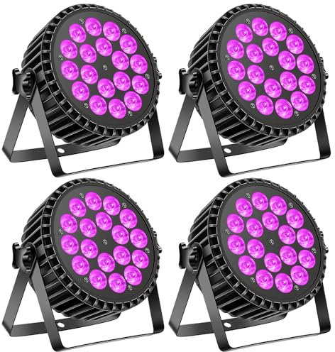 4 pièces UV+RGB 200W LED Par Projecteur, 18 led par projecteur lumière de scène lumière de fête RGB DMX512 5-en-1 éclairage par lumière disco pour scène DJ Party Show Bar Halloween Noël