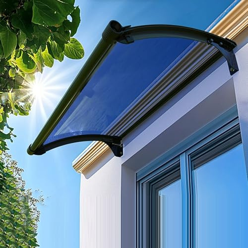 kufu01 Auvent de Porte et Fenêtres,Marquise de Porte en Polycarbonate avec Cadre en Aluminium,Résistance Aux Chocs 300 Kg,Résistante Toit Abri Contre la Pluie et UV,5 Couleurs (100x120cm/39 x47,Blue)