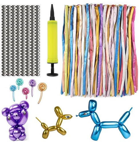 Haocjanc 100 Stück Modellierballons, Lange Ballons zum Formen, Modellierballons mit Pumpe und Aufklebern, Bunte Luftballons für Geburtstags-, Hochzeits- und Festdekorationen