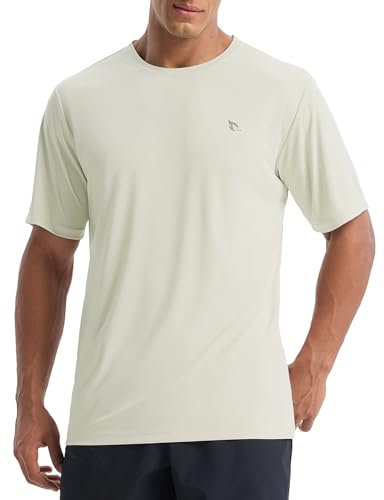baleaf UV Shirt Herren Sport T Shirt Schwimmshirt Wasser UPF 50+ Sportshirt Trainingsshirt Fitness Shirt Funktionsshirt Schnelltrocknend Gym Beige XL