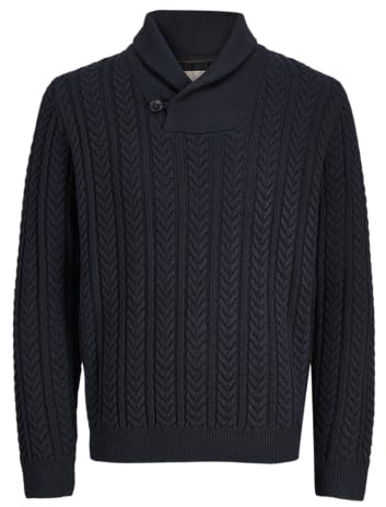 JACK & JONES Jprblusean Knit Shawl Neck Jprbluson-Cable de Punto para Cuello, Azul Marino, M para Hombre