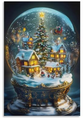 aaaaab Wandkunst mit Schneekugel, grau, Wanddekoration, fertig zum Aufhängen, für Badezimmer, WC-Dekor, 20 x 30 cm, Gemälde für Wohnzimmer