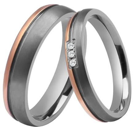 DOOSTI Trauring/Partnerring Dainty Tantal 999 - Bicolor mit Moissanite Steine - Damen und Herren Variante mit Gratis Gravur (Ring mit Stein, 58)