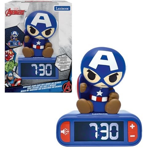 Lexibook, Marvel Avengers, Réveil veilleuse Avengers, Sons et mélodies, Écran LCD rétro-éclairé, Lumineux, Snooze, RL800AV1